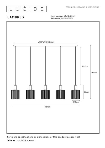 Lucide LAMBRES - Pendant light - 5xE27 - Taupe